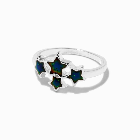 Claire's Silver-tone Star Cluster Mood Ring with Blue Stars, Metal Size 8 - Picture 1 of 5